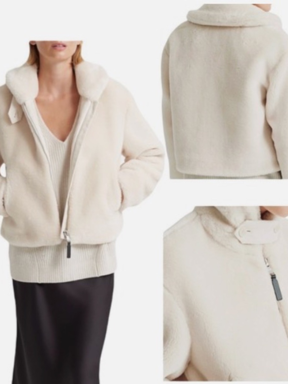 Club Monaco Ivory Faux Shearling Cropped Jacket NWT M $298